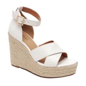 Lisa Vicky Gemi V Espadrille Wedge‎ Sandals Strappy Platform White sz 8 new